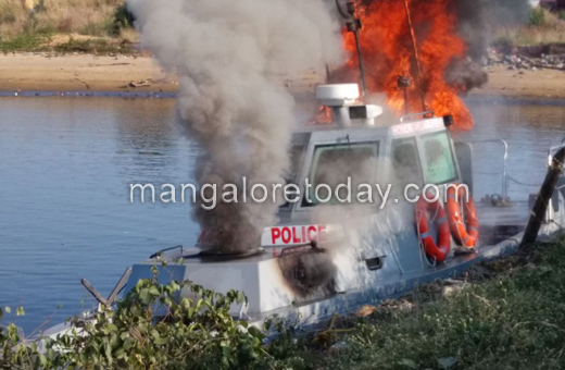 Coastal security speed boat catches fire